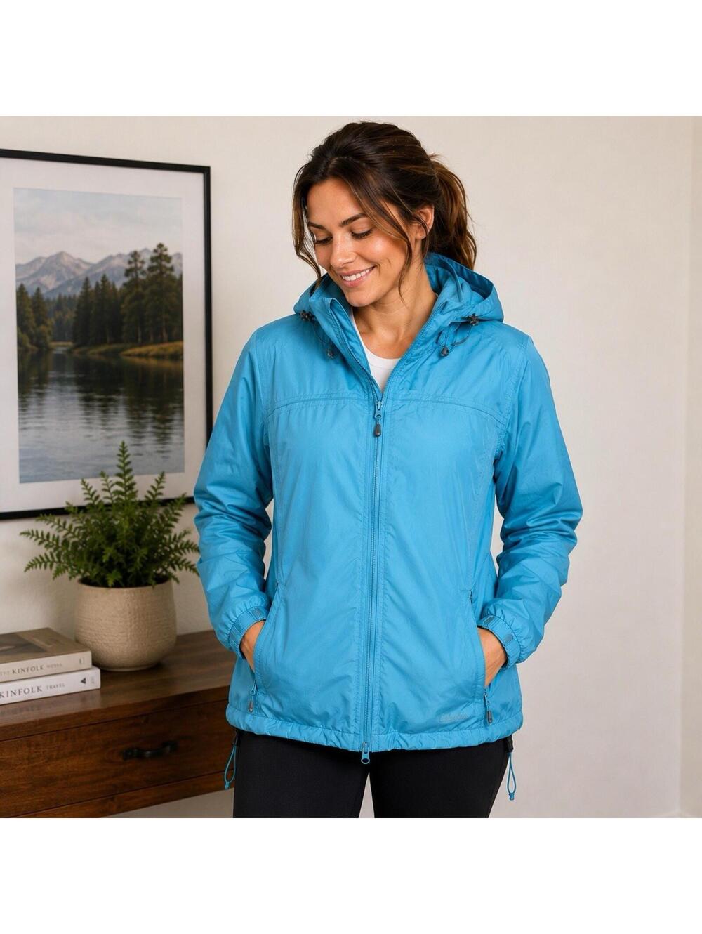 Cabela’s Blue Rain Jacket Womens Medium Lightweight Hooded Windbreaker  Gorpcore